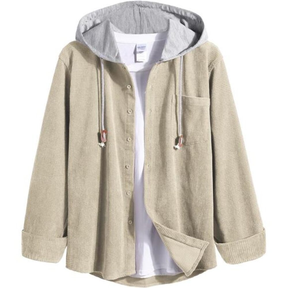 Men's Corduroy‎ Shirt Hoody Long Sleeve Button Down Casual Stylish Jacket